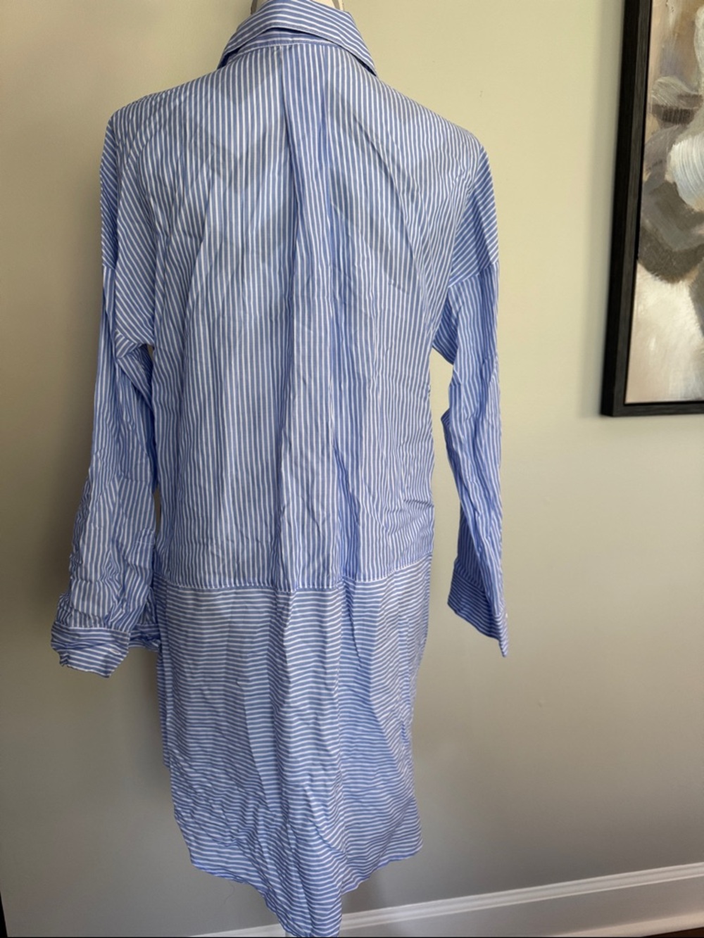 Striped Blue Longline Button-Up Sleep Shirt - Picture 3 of 4